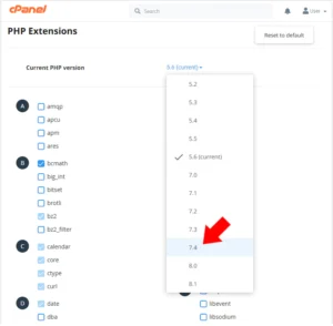 Selecting PHP version in cPanel