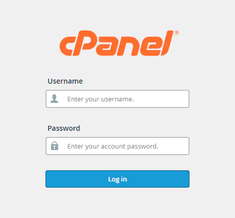 cpanel login screen