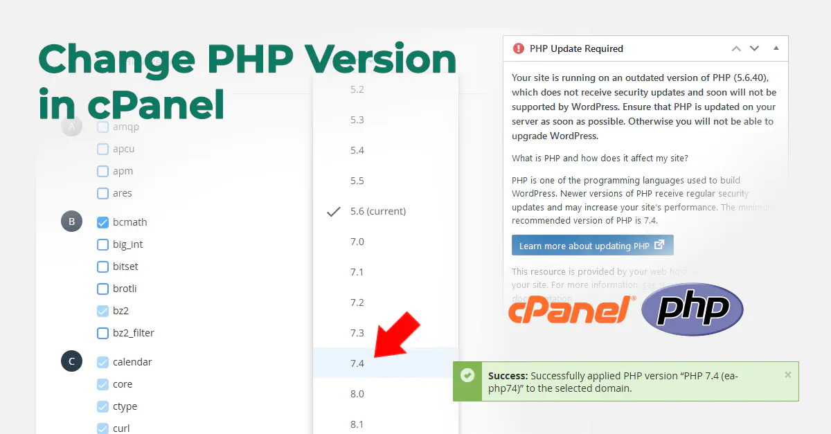 change php version in cpanel